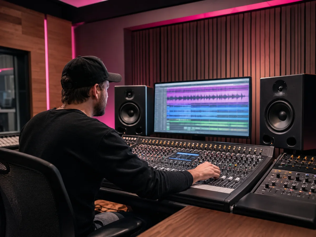 Musikproduzent am Mischpult im Tonstudio